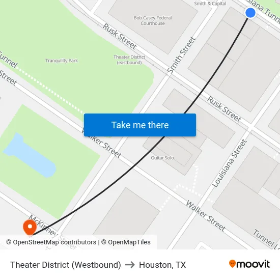 Theater District (Westbound) to Houston, TX map