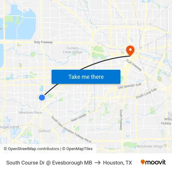 South Course Dr @ Evesborough MB to Houston, TX map
