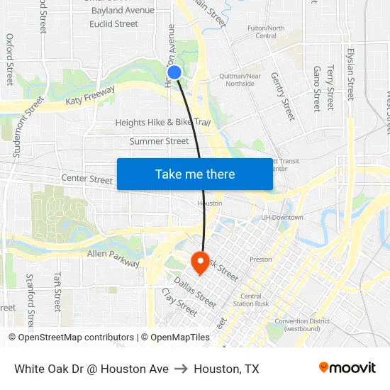 White Oak Dr @ Houston Ave to Houston, TX map