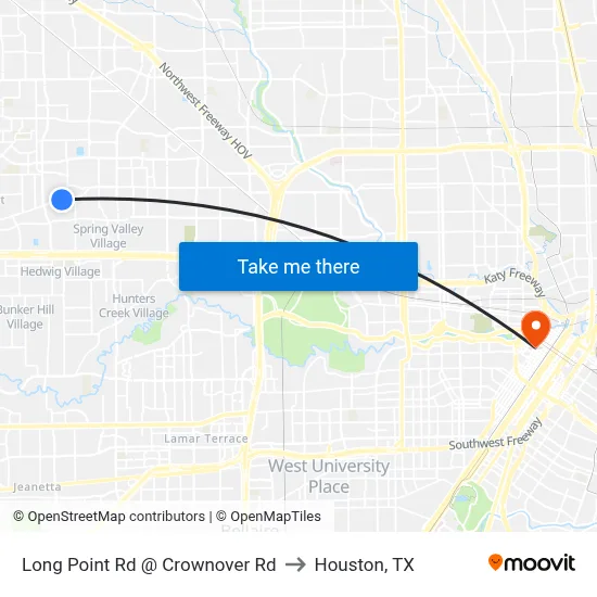 Long Point Rd @ Crownover Rd to Houston, TX map