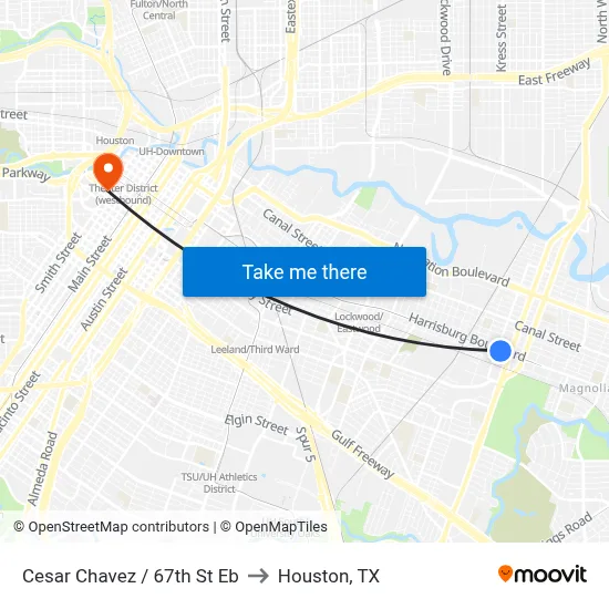 Cesar Chavez / 67th St Eb to Houston, TX map