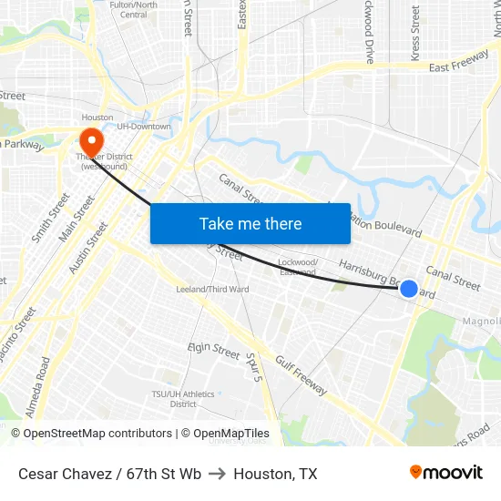 Cesar Chavez / 67th St Wb to Houston, TX map