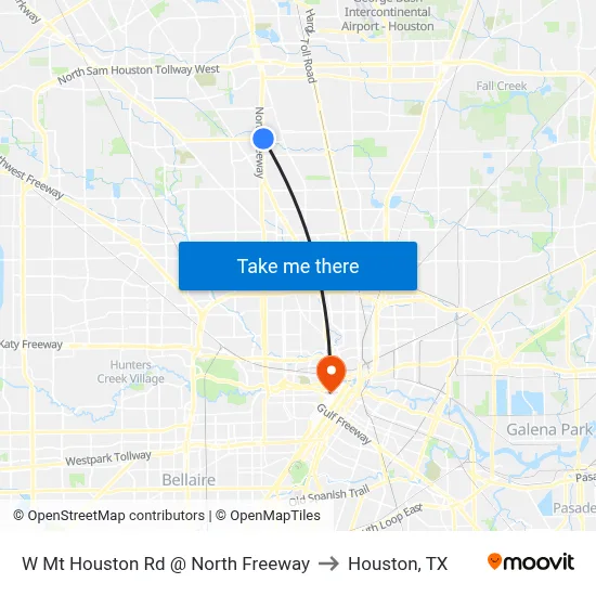 W Mt Houston Rd @ North Freeway to Houston, TX map