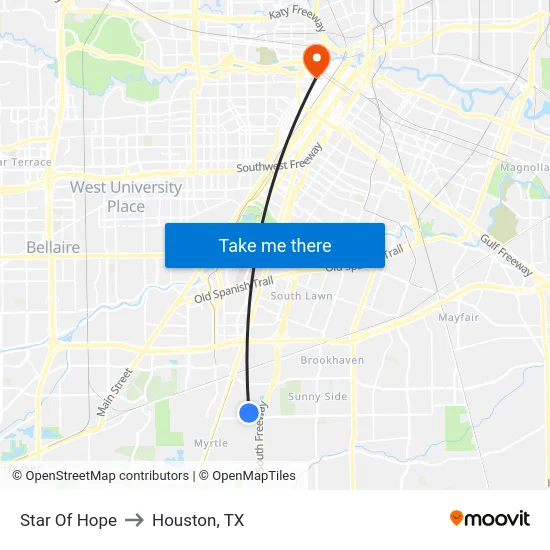 Star Of Hope to Houston, TX map