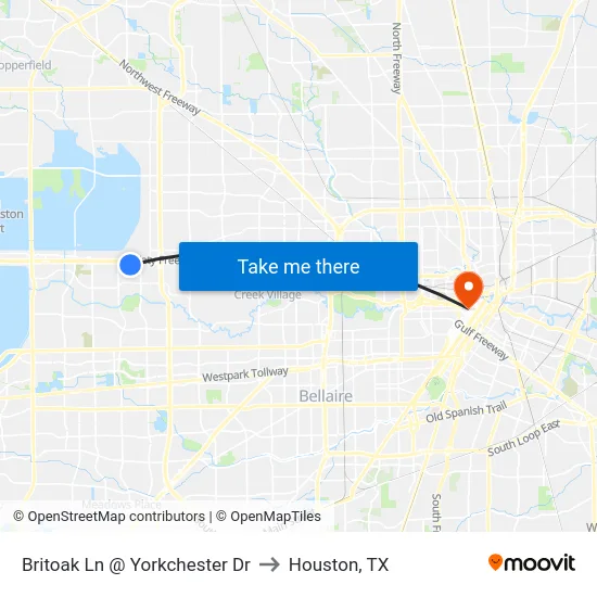 Britoak Ln @ Yorkchester Dr to Houston, TX map