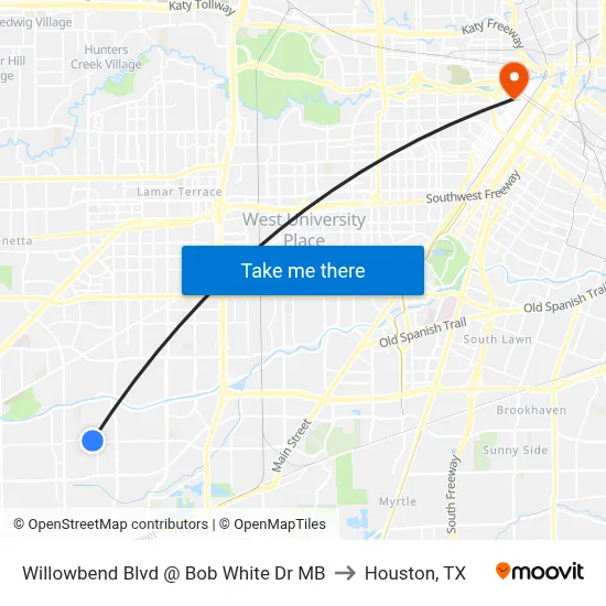Willowbend Blvd @ Bob White Dr MB to Houston, TX map