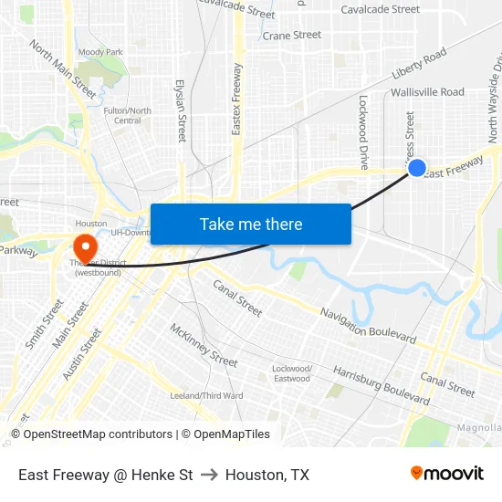 East Freeway @ Henke St to Houston, TX map
