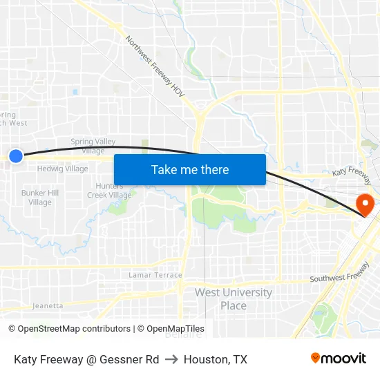 Katy Freeway @ Gessner Rd to Houston, TX map