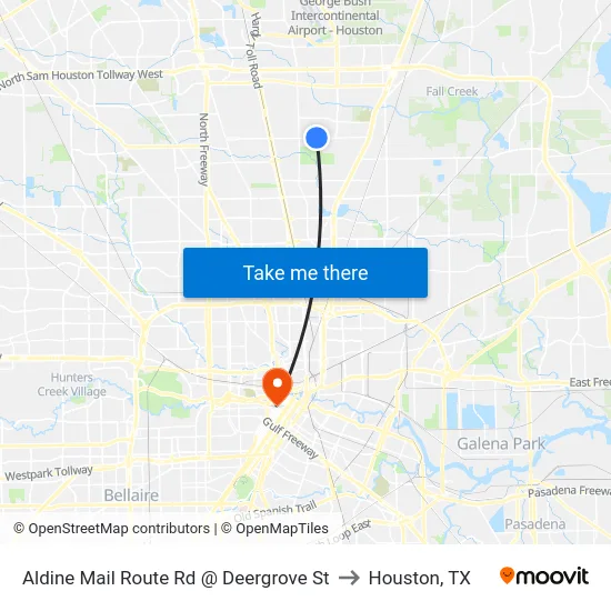 Aldine Mail Route Rd @ Deergrove St to Houston, TX map