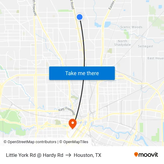 Little York Rd @ Hardy Rd to Houston, TX map