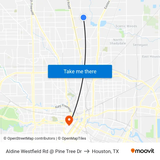 Aldine Westfield Rd @ Pine Tree Dr to Houston, TX map