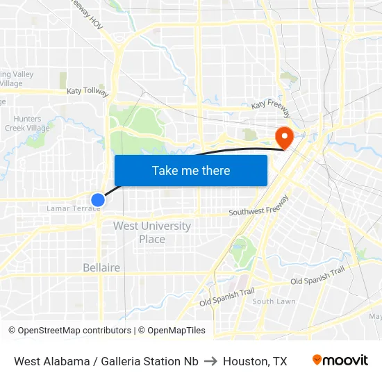 West Alabama / Galleria Station Nb to Houston, TX map
