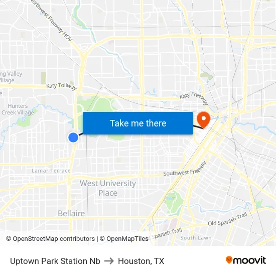 Uptown Park Station Nb to Houston, TX map