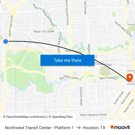 Northwest Transit Center - Platform 1 to Houston, TX map