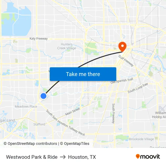Westwood Park & Ride to Houston, TX map