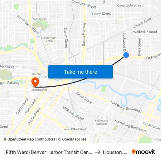Fifth Ward/Denver Harbor Transit Center to Houston, TX map