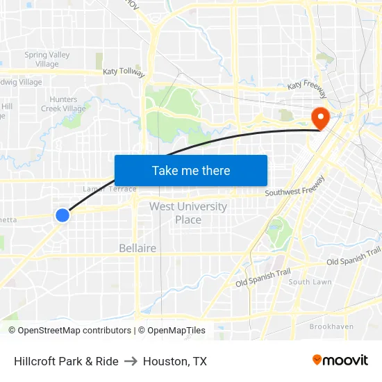 Hillcroft Park & Ride to Houston, TX map