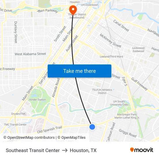 Southeast Transit Center to Houston, TX map