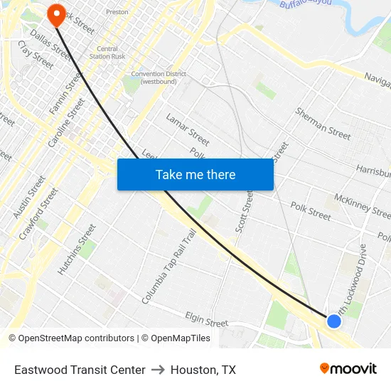 Eastwood Transit Center to Houston, TX map