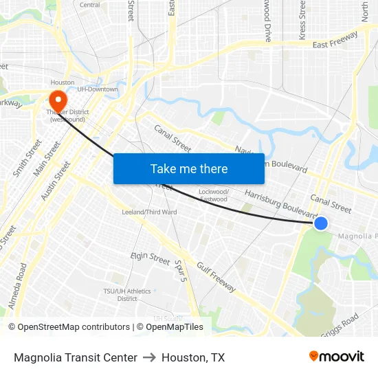 Magnolia Transit Center to Houston, TX map