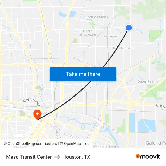 Mesa Transit Center to Houston, TX map