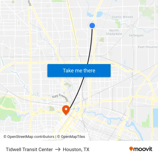Tidwell Transit Center to Houston, TX map