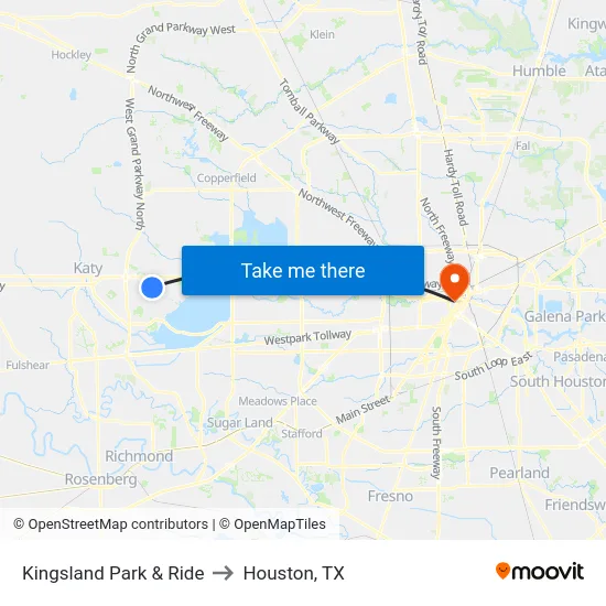Kingsland Park & Ride to Houston, TX map