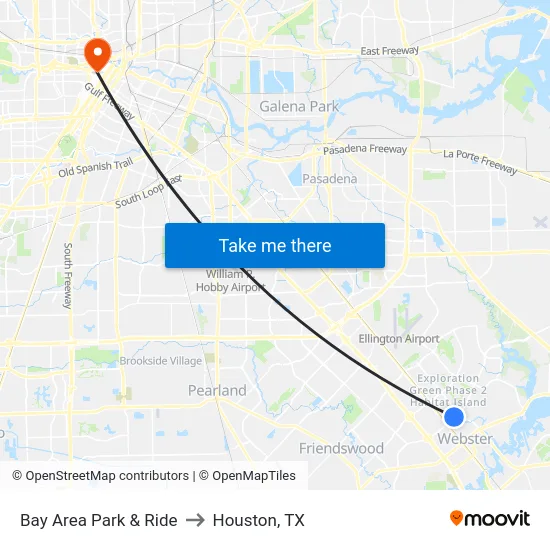 Bay Area Park & Ride to Houston, TX map