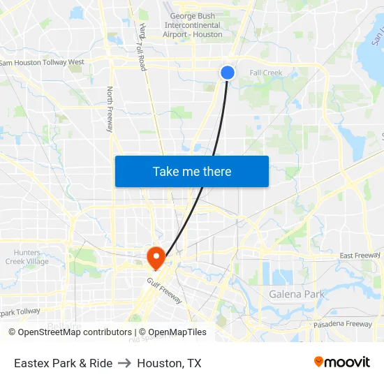 Eastex Park & Ride to Houston, TX map