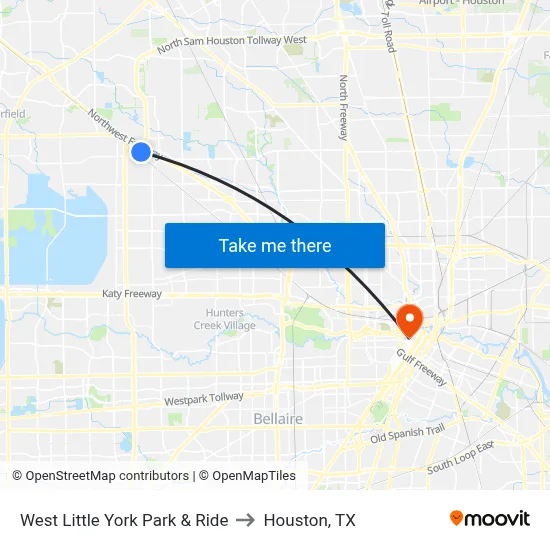 West Little York Park & Ride to Houston, TX map