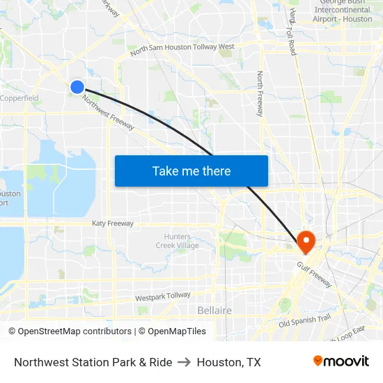 Northwest Station Park & Ride to Houston, TX map