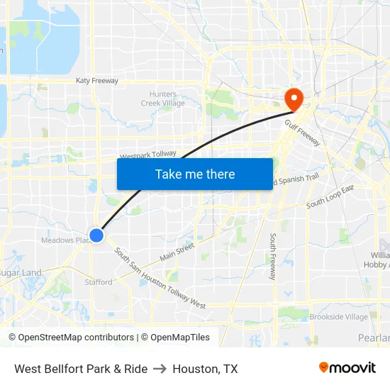 West Bellfort Park & Ride to Houston, TX map