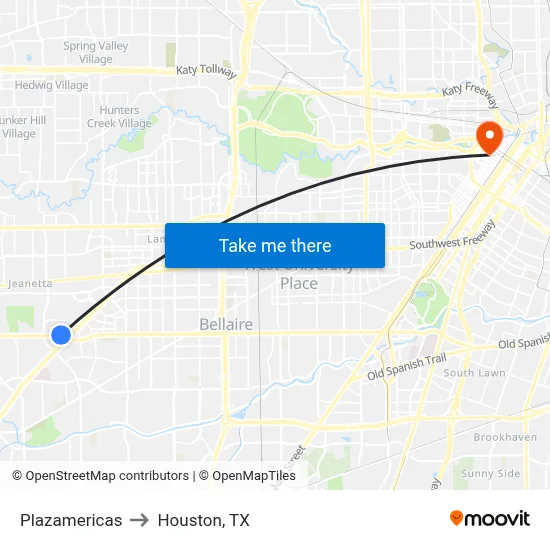 Plazamericas to Houston, TX map