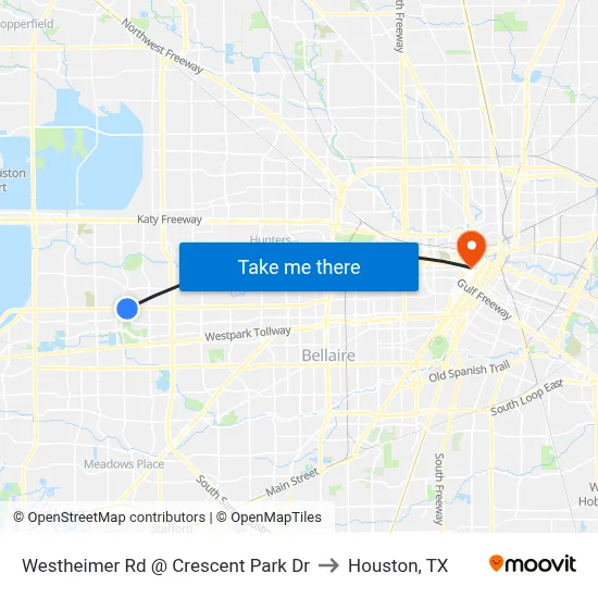 Westheimer Rd @ Crescent Park Dr to Houston, TX map
