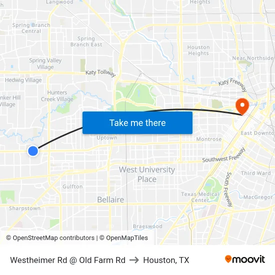 Westheimer Rd @ Old Farm Rd to Houston, TX map