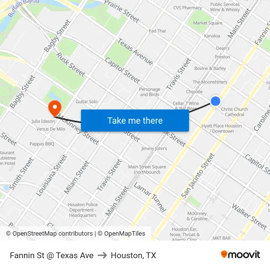 Fannin St @ Texas Ave to Houston, TX map
