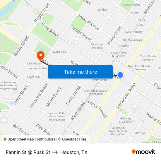 Fannin St @ Rusk St to Houston, TX map