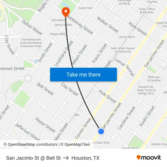 San Jacinto St @ Bell St to Houston, TX map