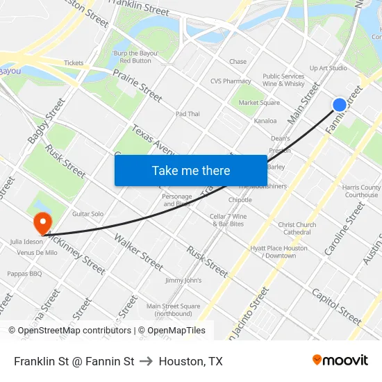 Franklin St @ Fannin St to Houston, TX map