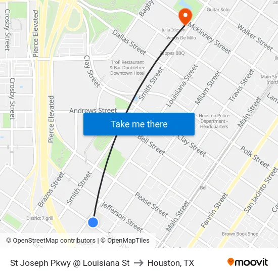 St Joseph Pkwy @ Louisiana St to Houston, TX map