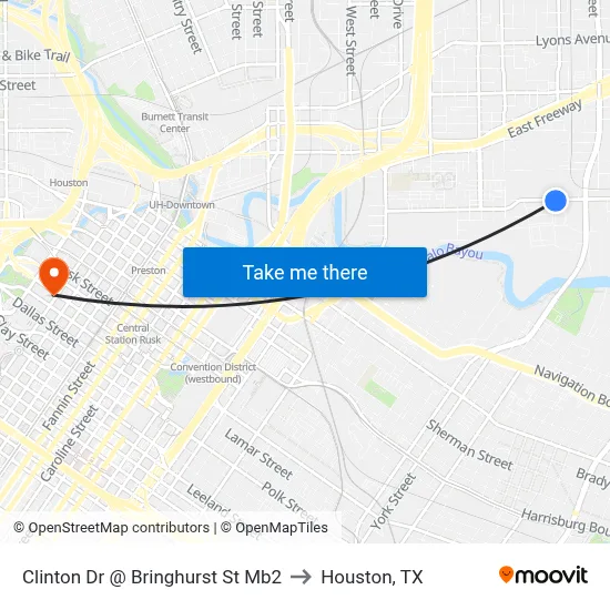 Clinton Dr @ Bringhurst St Mb2 to Houston, TX map