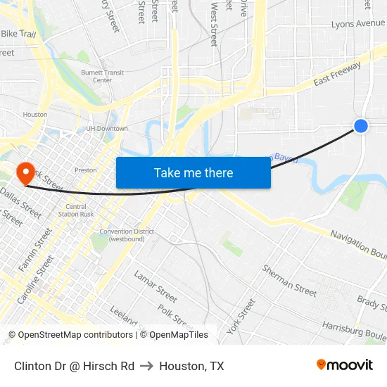 Clinton Dr @ Hirsch Rd to Houston, TX map
