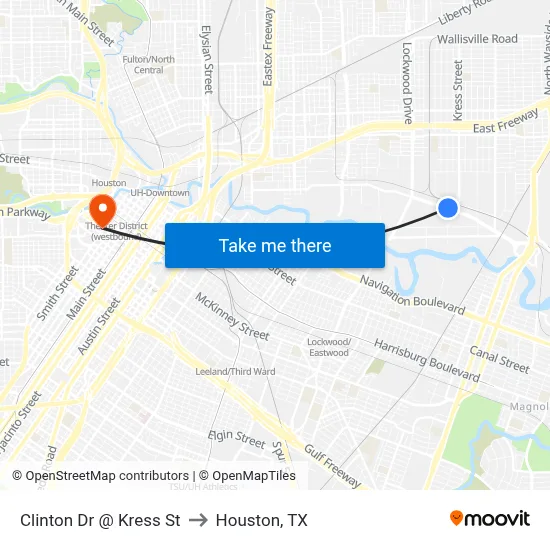 Clinton Dr @ Kress St to Houston, TX map