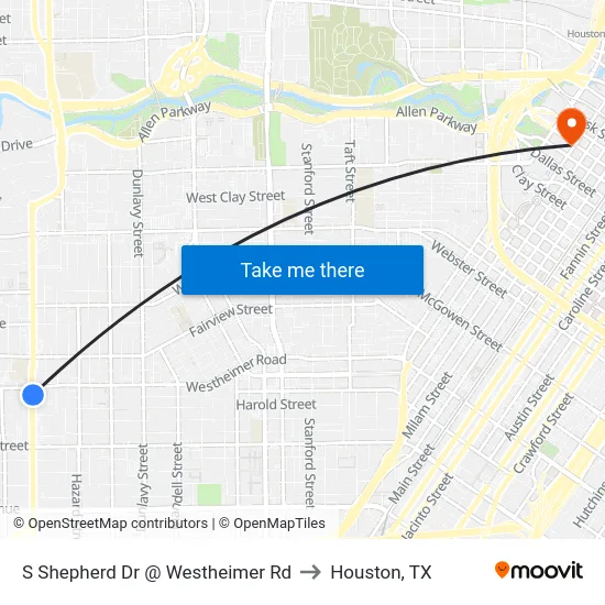 S Shepherd Dr @ Westheimer Rd to Houston, TX map