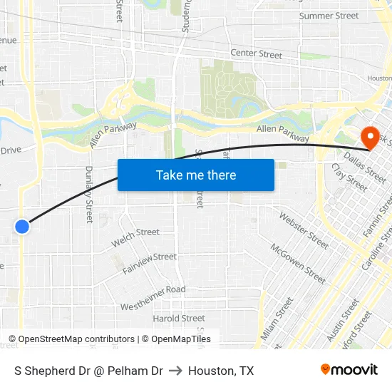 S Shepherd Dr @ Pelham Dr to Houston, TX map