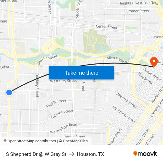 S Shepherd Dr @ W Gray St to Houston, TX map