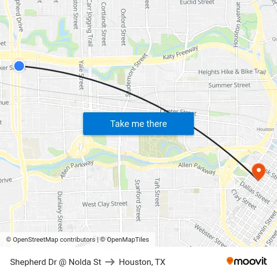 Shepherd Dr @ Nolda St to Houston, TX map