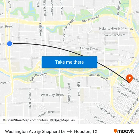 Washington Ave @ Shepherd Dr to Houston, TX map