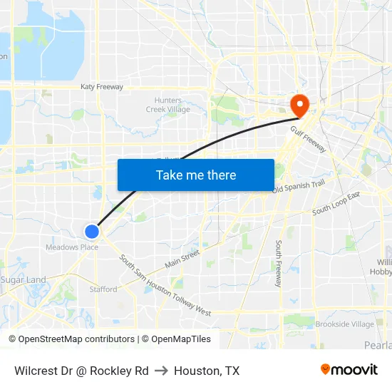 Wilcrest Dr @ Rockley Rd to Houston, TX map
