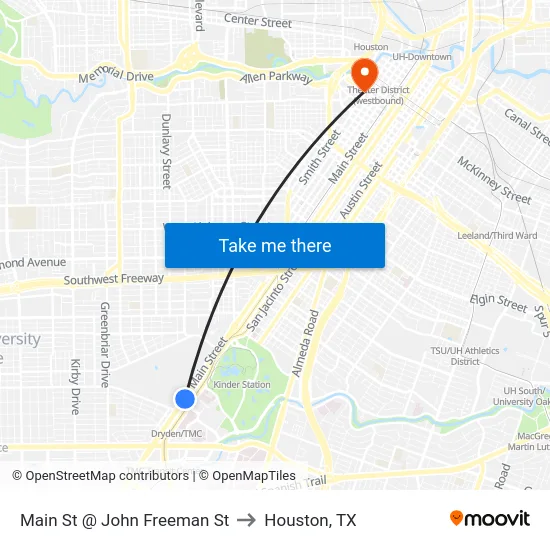 Main St @ John Freeman St to Houston, TX map